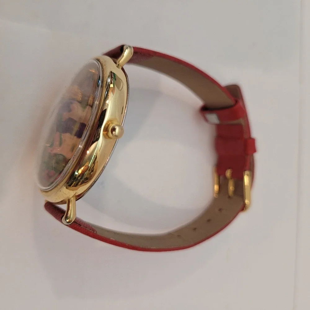 WYL Novelty Watch Womens Vintage 3D Diorama Garden No‎ Spitting Red Leather Rare